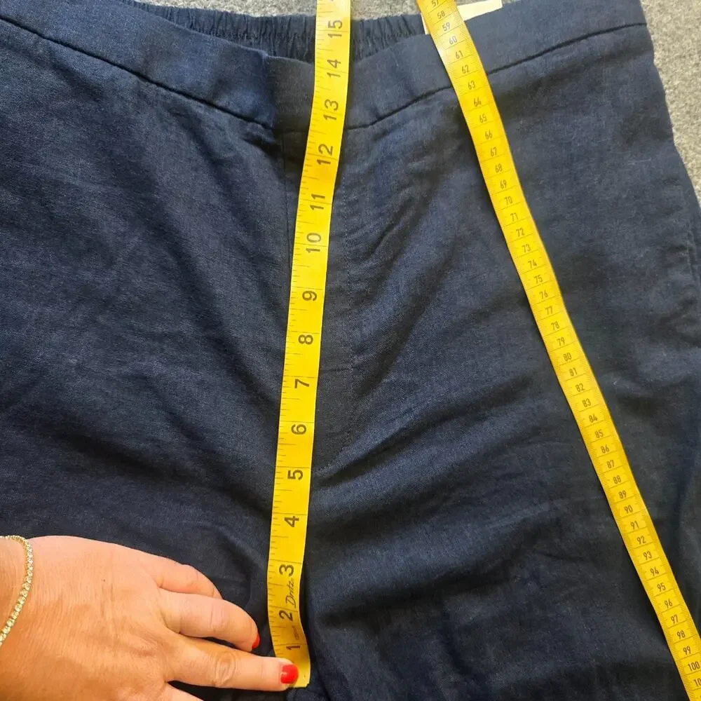 Banana Republic Pants Womens Size Large Blue Wide Leg Cropped Linen Blend Casual